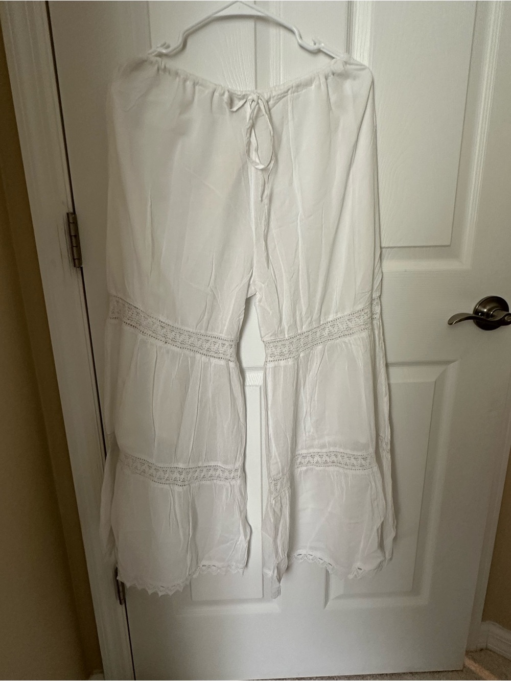 White Boho Wide Leg Lace-Trim Pants